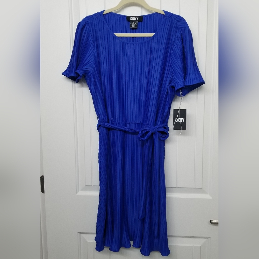NWT DKNY Cobalt Womens Jersey Pleated Dress Size 14- out of stock at Amazon!